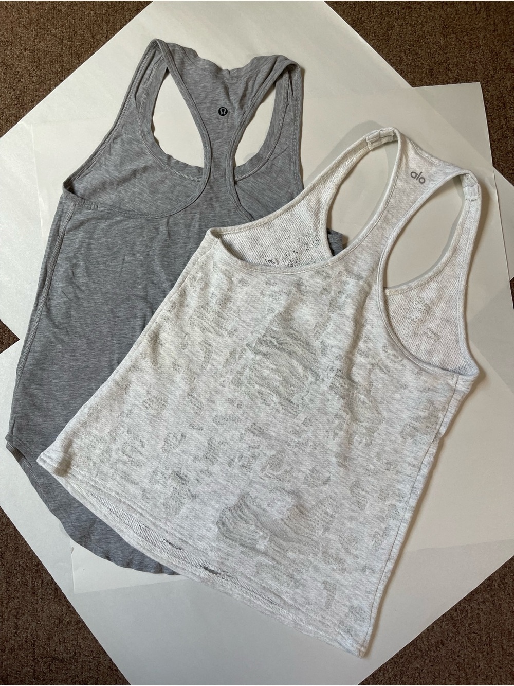 alo + lululemon athletica Racerback Tank Tops — White and Gray